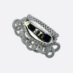 Metallic Beaded Evening Bag – Statement Chain Handle Clutch - in Silver | Arvea Bags