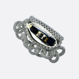 Metallic Beaded Evening Bag – Statement Chain Handle Clutch - in Silver | Arvea Bags
