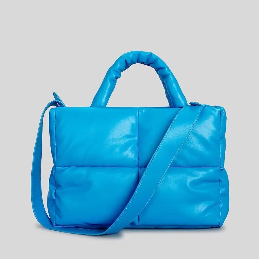 Mia | Brown Puffer Shoulder Bag – Trendy & Cozy - in Blue | Arvea Bags