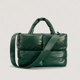 Mia | Brown Puffer Shoulder Bag – Trendy & Cozy - in Dark Green | Arvea Bags