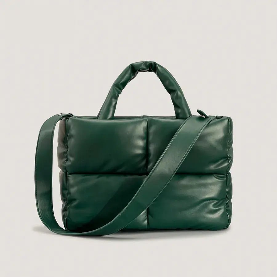 Mia | Brown Puffer Shoulder Bag – Trendy & Cozy - in Dark Green | Arvea Bags