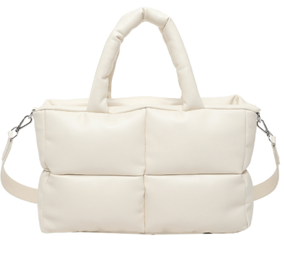 Mia | Brown Puffer Shoulder Bag – Trendy & Cozy - in Off - White | Arvea Bags