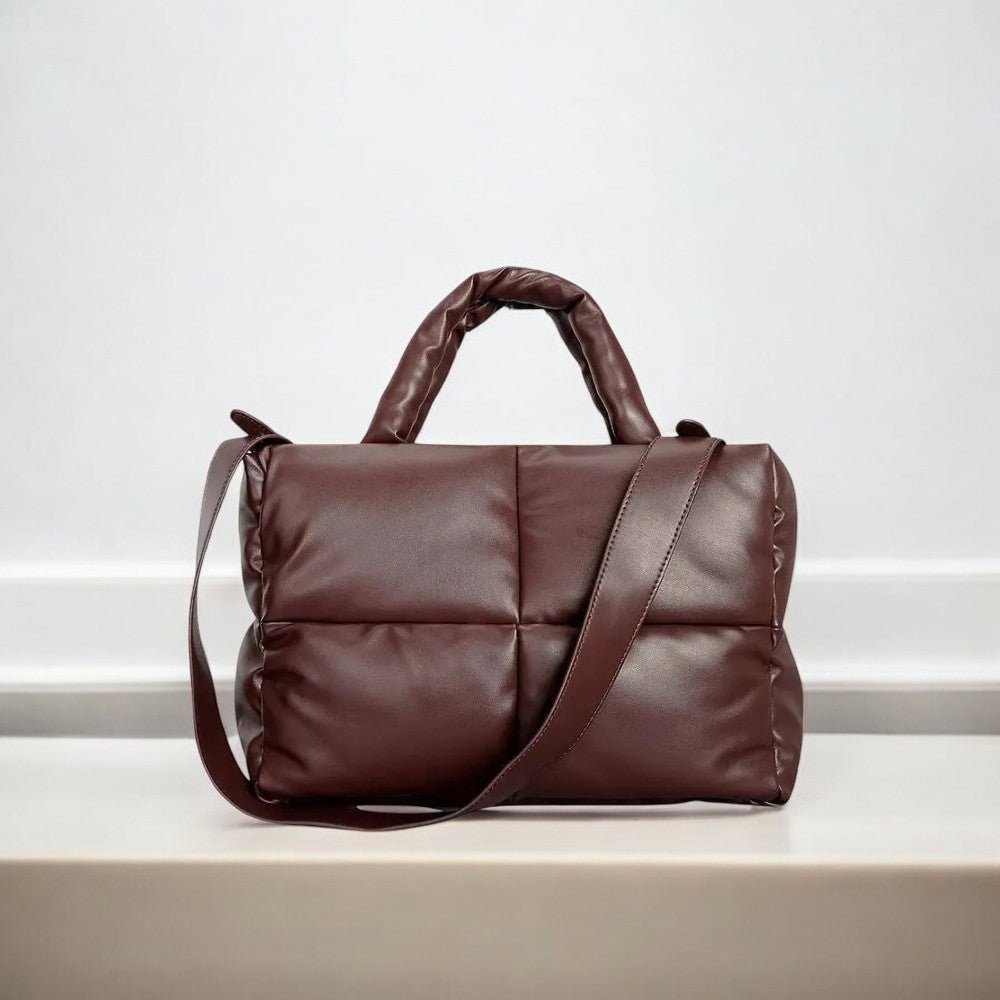 Mia | Brown Puffer Shoulder Bag – Trendy & Cozy - in Off - White | Arvea Bags