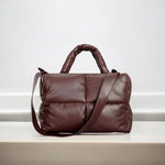 Mia | Brown Puffer Shoulder Bag – Trendy & Cozy - in Off - White | Arvea Bags