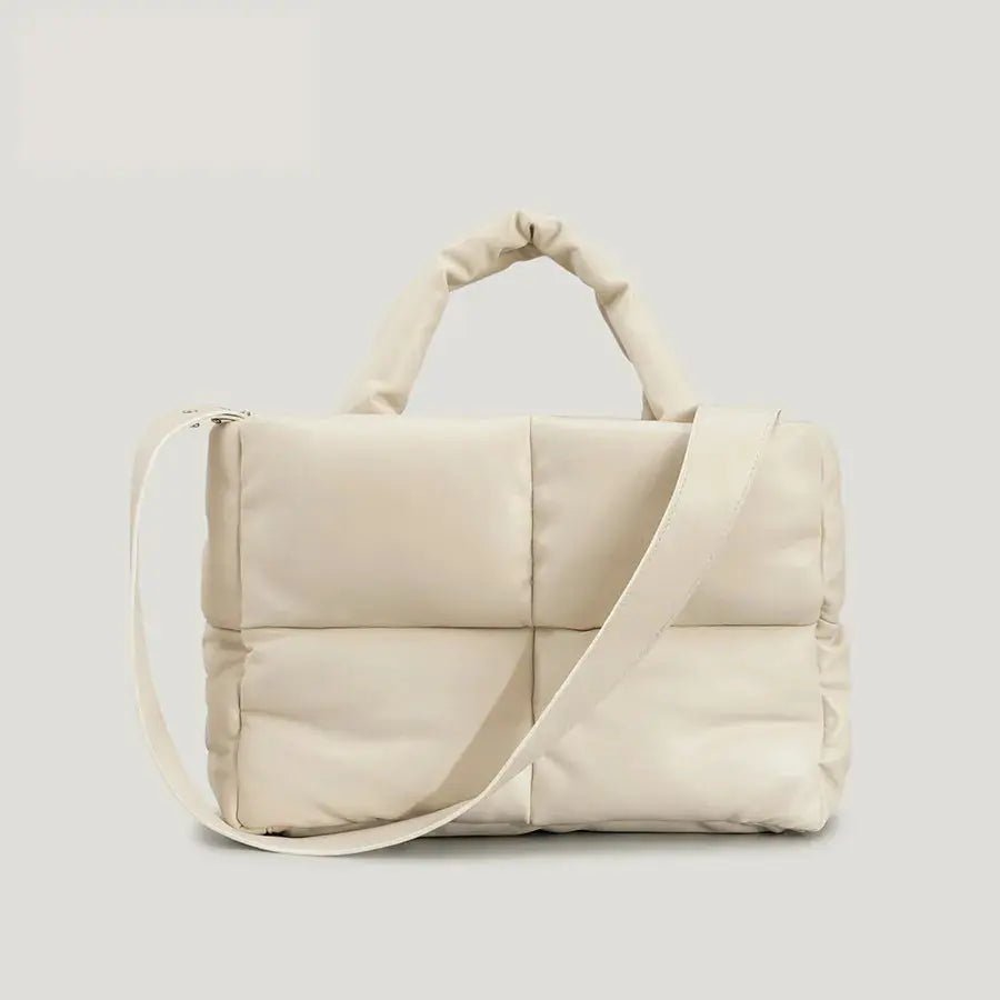 Mia | Brown Puffer Shoulder Bag – Trendy & Cozy - in Off - White | Arvea Bags