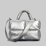 Mia | Brown Puffer Shoulder Bag – Trendy & Cozy - in Silver | Arvea Bags
