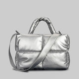 Mia | Brown Puffer Shoulder Bag – Trendy & Cozy - in Silver | Arvea Bags