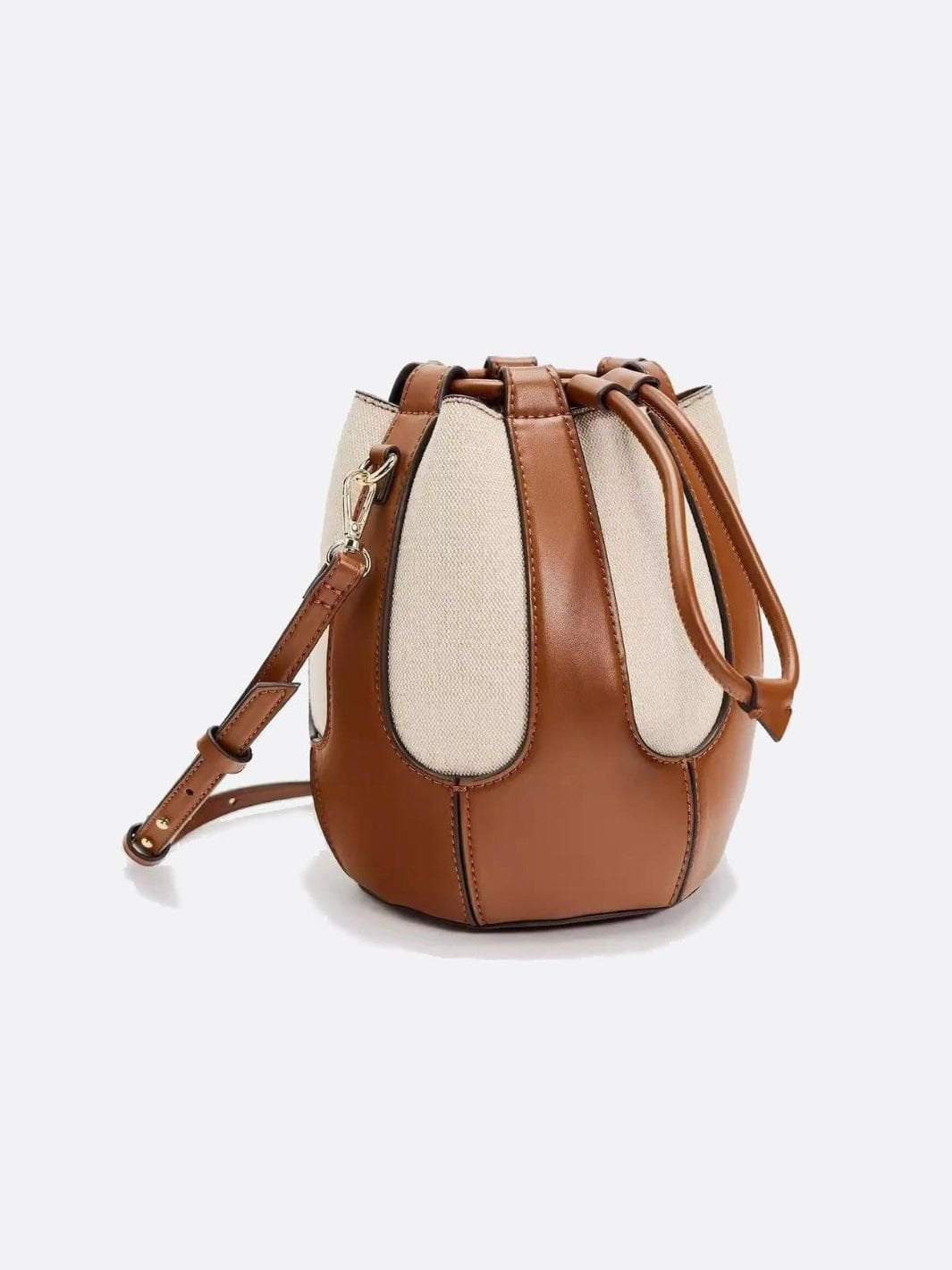 Mila Leather & Canvas Bucket Bag – Structured Drawstring - in Brown | Arvea Bags