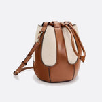 Mila Leather & Canvas Bucket Bag – Structured Drawstring - in Brown | Arvea Bags