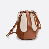 Mila Leather & Canvas Bucket Bag – Structured Drawstring - in Brown | Arvea Bags
