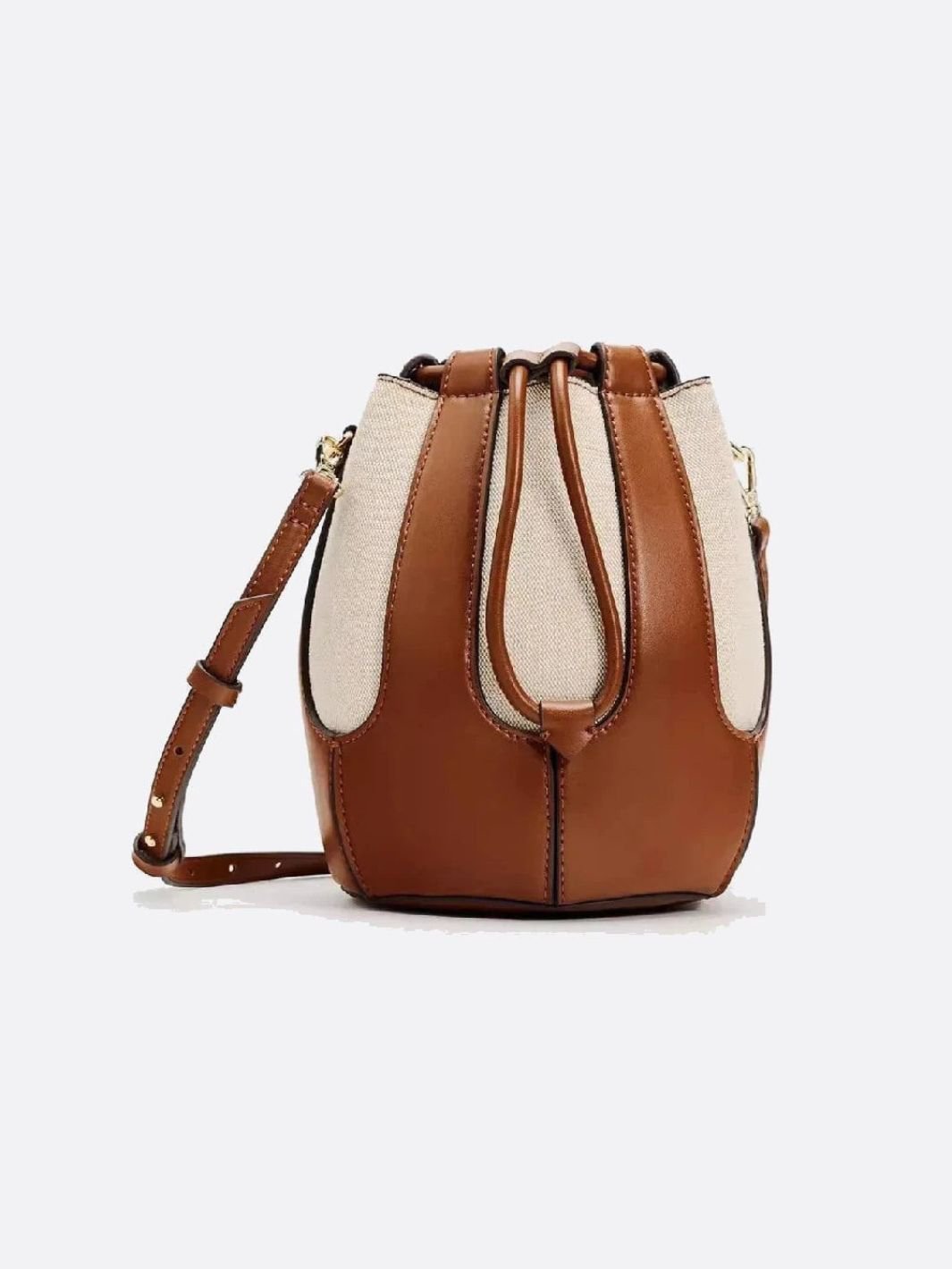 Mila Leather & Canvas Bucket Bag – Structured Drawstring - in Brown | Arvea Bags