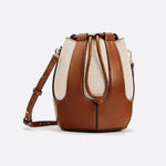 Mila Leather & Canvas Bucket Bag – Structured Drawstring - in Brown | Arvea Bags