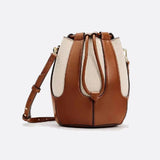Mila Leather & Canvas Bucket Bag – Structured Drawstring - in Brown | Arvea Bags