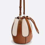 Mila Leather & Canvas Bucket Bag – Structured Drawstring - in Brown | Arvea Bags