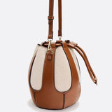 Mila Leather & Canvas Bucket Bag – Structured Drawstring - in Brown | Arvea Bags