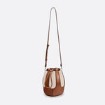 Mila Leather & Canvas Bucket Bag – Structured Drawstring - in Brown | Arvea Bags