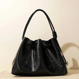 Mila | Luxe Caramel Leather Bucket Bag – Chic & Spacious - in Black | Arvea Bags