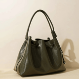 Mila | Luxe Caramel Leather Bucket Bag – Chic & Spacious - in Dark Green | Arvea Bags