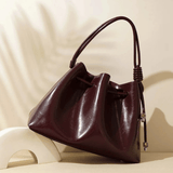 Mila | Luxe Caramel Leather Bucket Bag – Chic & Spacious - in Wine Red | Arvea Bags