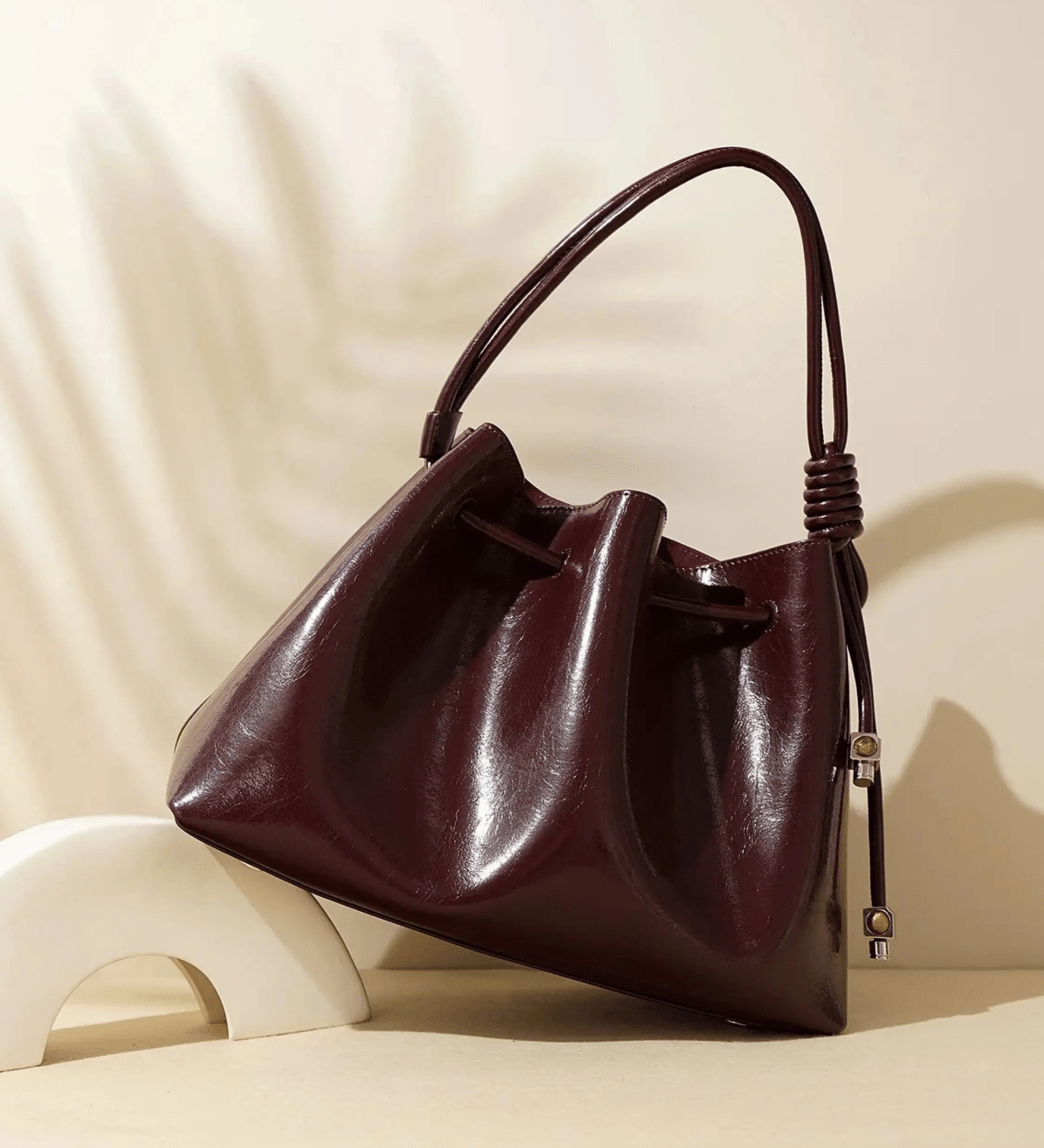 Mila | Luxe Caramel Leather Bucket Bag – Chic & Spacious - in Wine Red | Arvea Bags