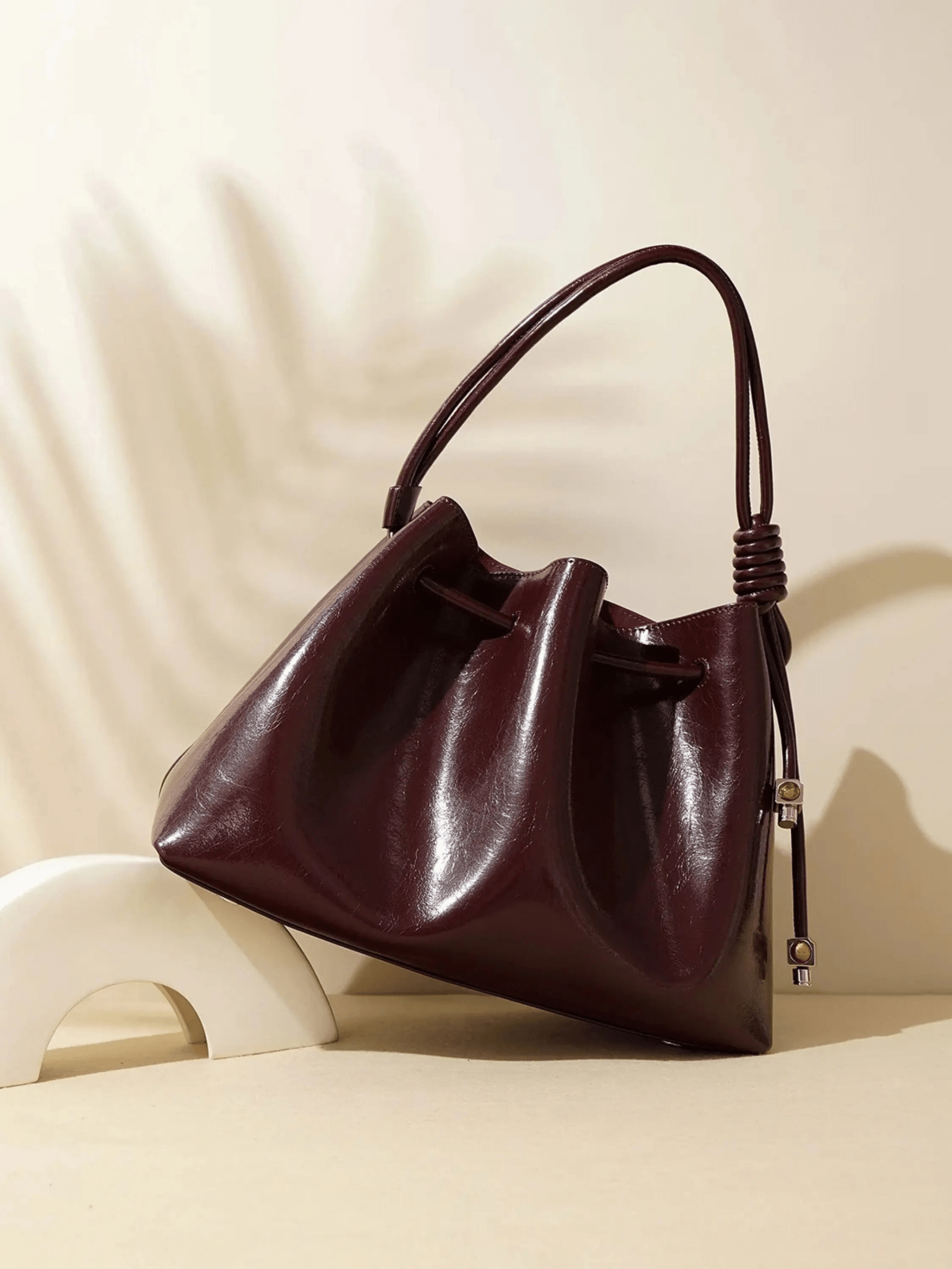 Mila | Luxe Caramel Leather Bucket Bag – Chic & Spacious - in Wine Red | Arvea Bags