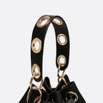 Mini Black Bucket Bag – Drawstring Faux Leather Handbag - in Black | Arvea Bags
