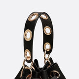 Mini Black Bucket Bag – Drawstring Faux Leather Handbag - in Black | Arvea Bags