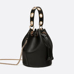 Mini Black Bucket Bag – Drawstring Faux Leather Handbag - in Black | Arvea Bags