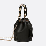 Mini Black Bucket Bag – Drawstring Faux Leather Handbag - in Black | Arvea Bags