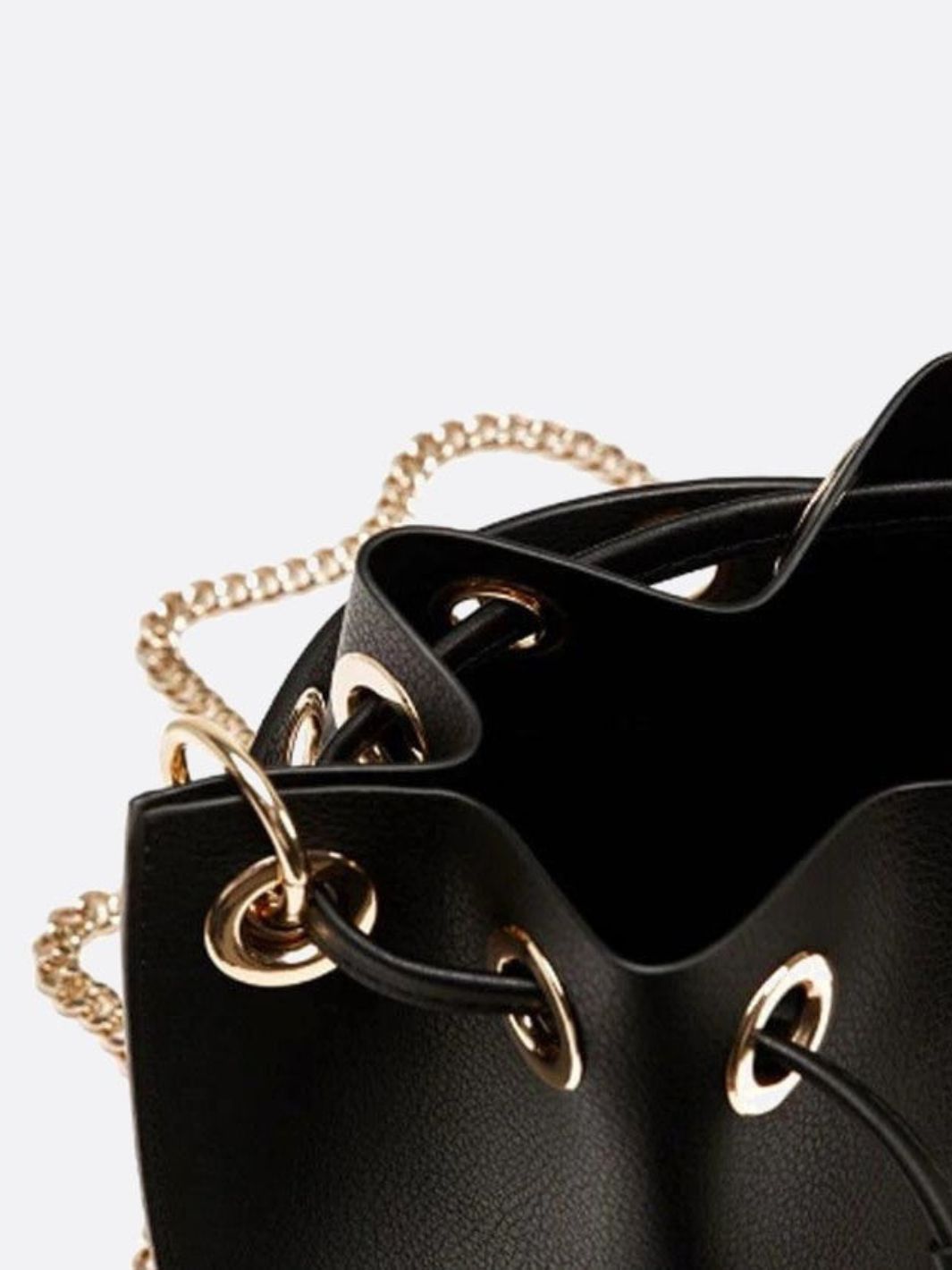 Mini Black Bucket Bag – Drawstring Faux Leather Handbag - in Black | Arvea Bags