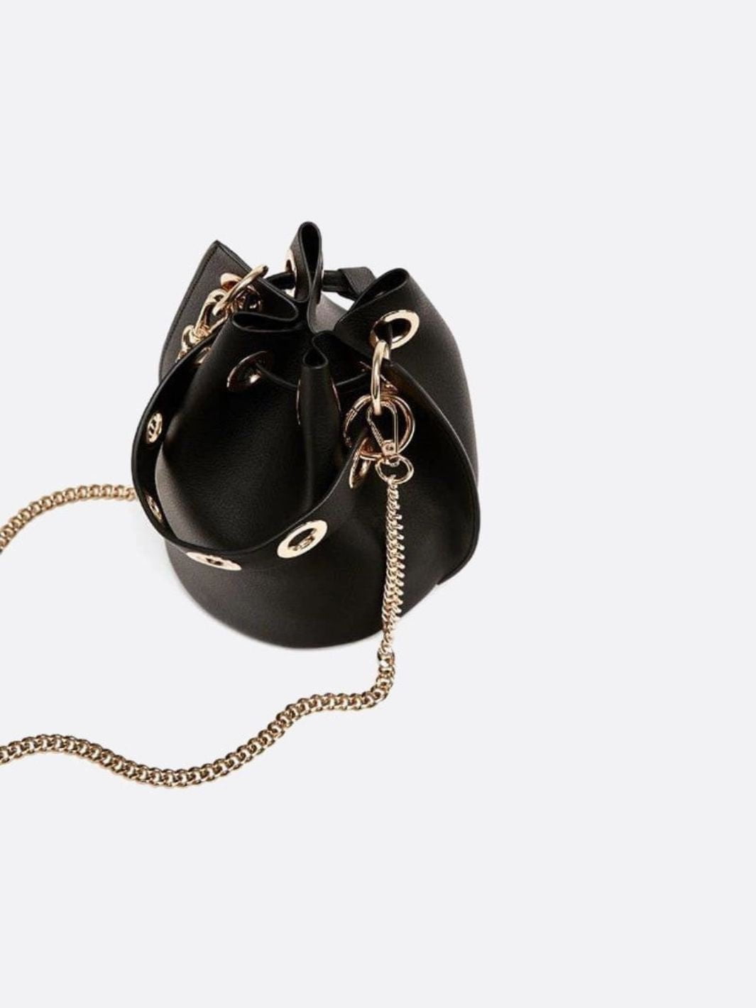 Mini Black Bucket Bag – Drawstring Faux Leather Handbag - in Black | Arvea Bags