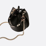 Mini Black Bucket Bag – Drawstring Faux Leather Handbag - in Black | Arvea Bags
