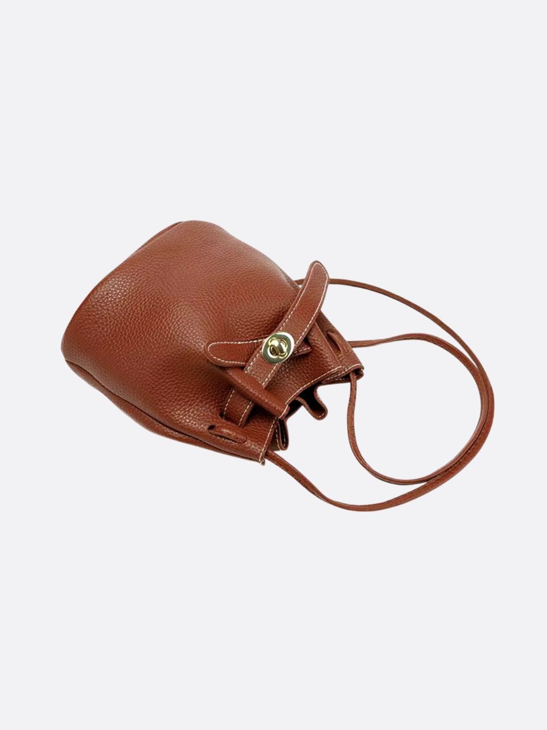 Mini Bucket Bag with Drawstring and Turn - Lock Closure - in Brown | Arvea Bags