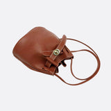 Mini Bucket Bag with Drawstring and Turn - Lock Closure - in Brown | Arvea Bags