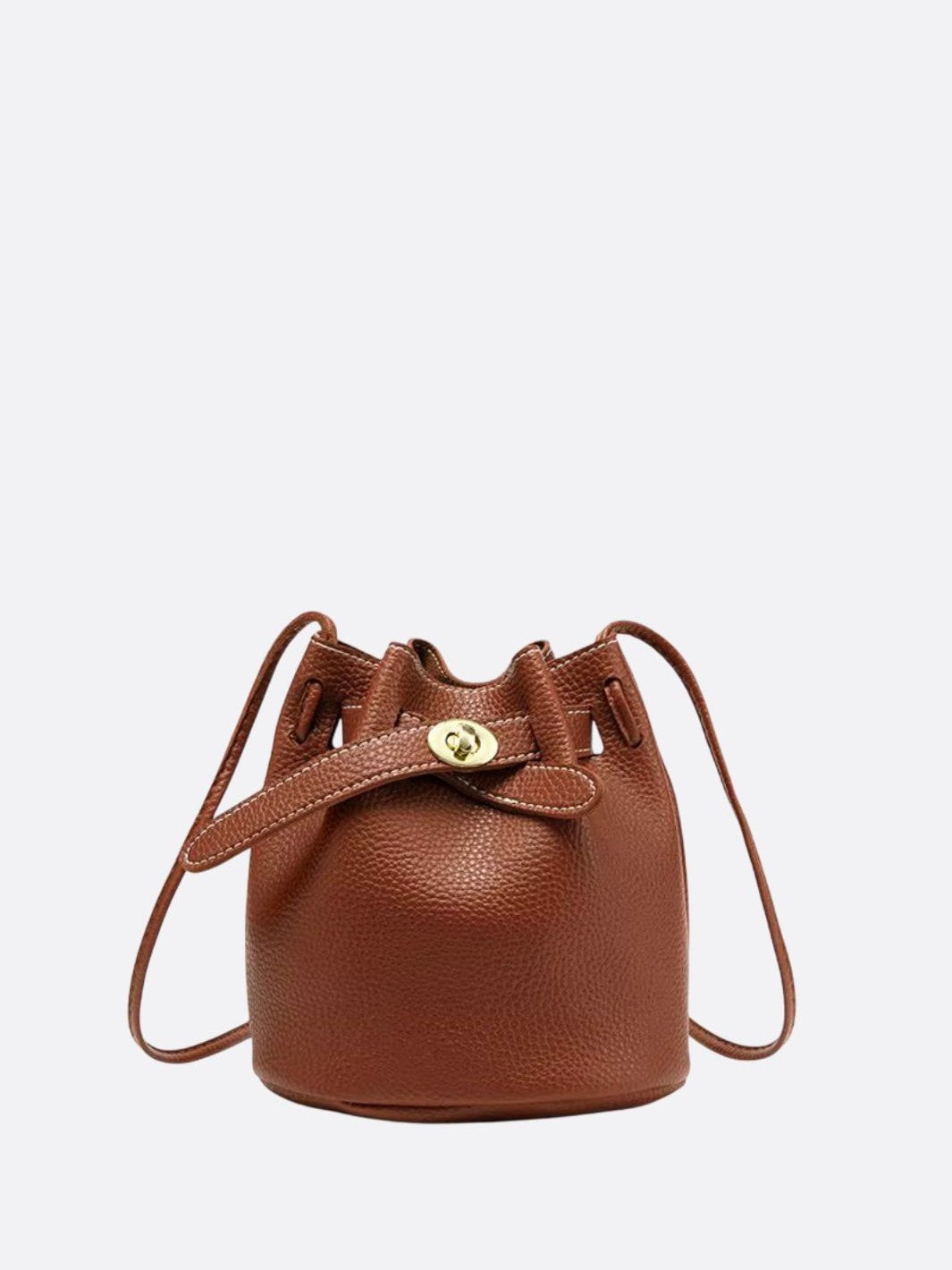 Mini Bucket Bag with Drawstring and Turn - Lock Closure - in Brown | Arvea Bags