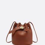 Mini Bucket Bag with Drawstring and Turn - Lock Closure - in Brown | Arvea Bags