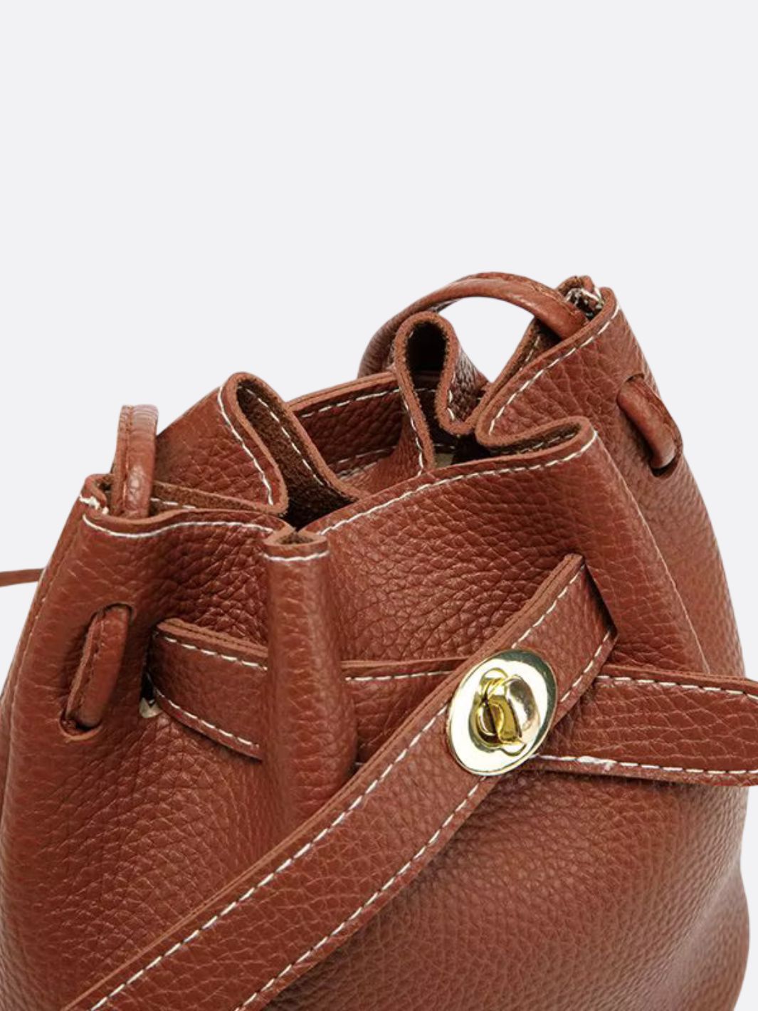 Mini Bucket Bag with Drawstring and Turn - Lock Closure - in Brown | Arvea Bags