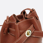 Mini Bucket Bag with Drawstring and Turn - Lock Closure - in Brown | Arvea Bags