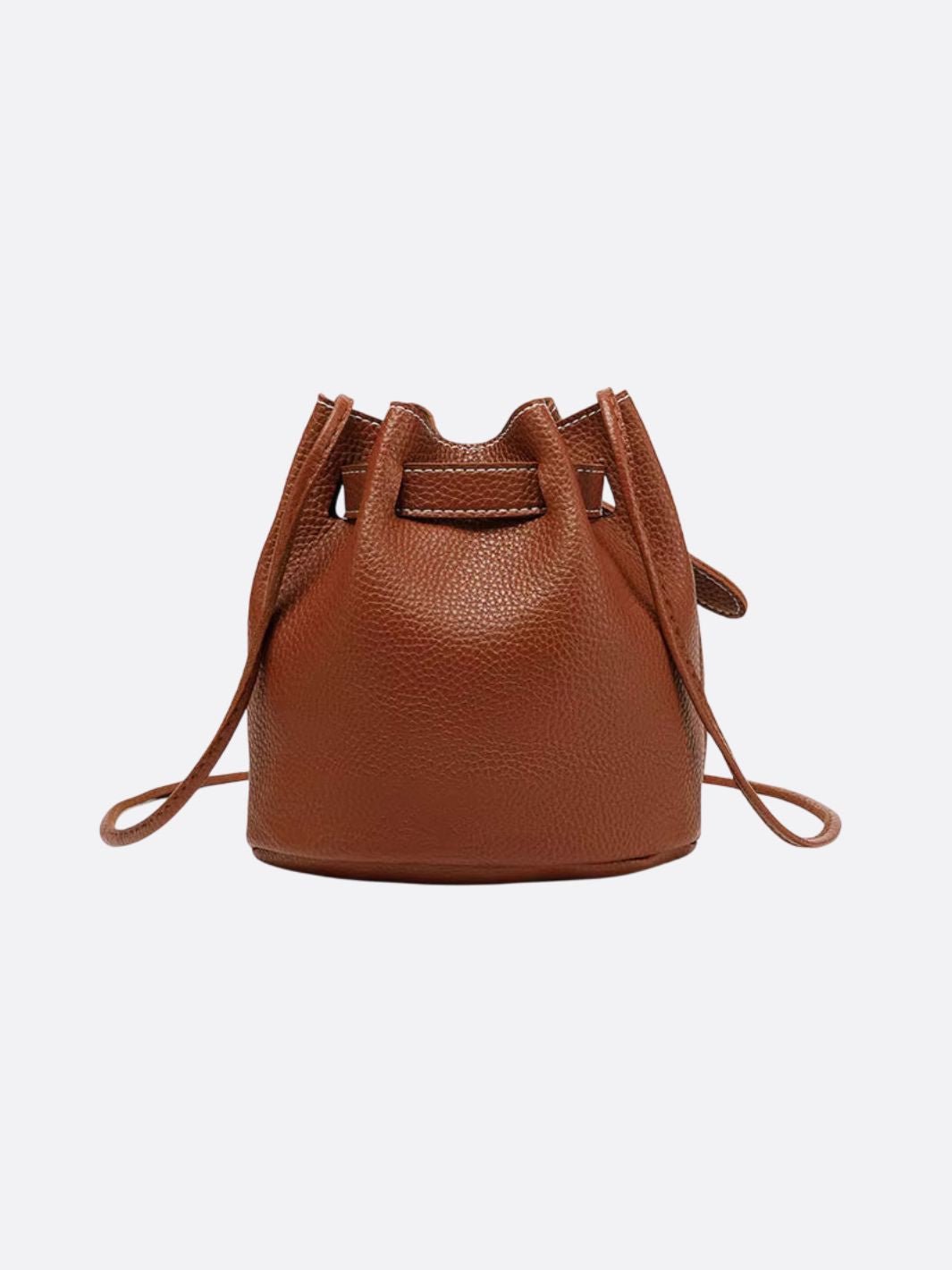 Mini Bucket Bag with Drawstring and Turn - Lock Closure - in Brown | Arvea Bags
