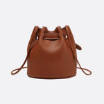 Mini Bucket Bag with Drawstring and Turn - Lock Closure - in Brown | Arvea Bags