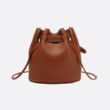 Mini Bucket Bag with Drawstring and Turn - Lock Closure - in Brown | Arvea Bags