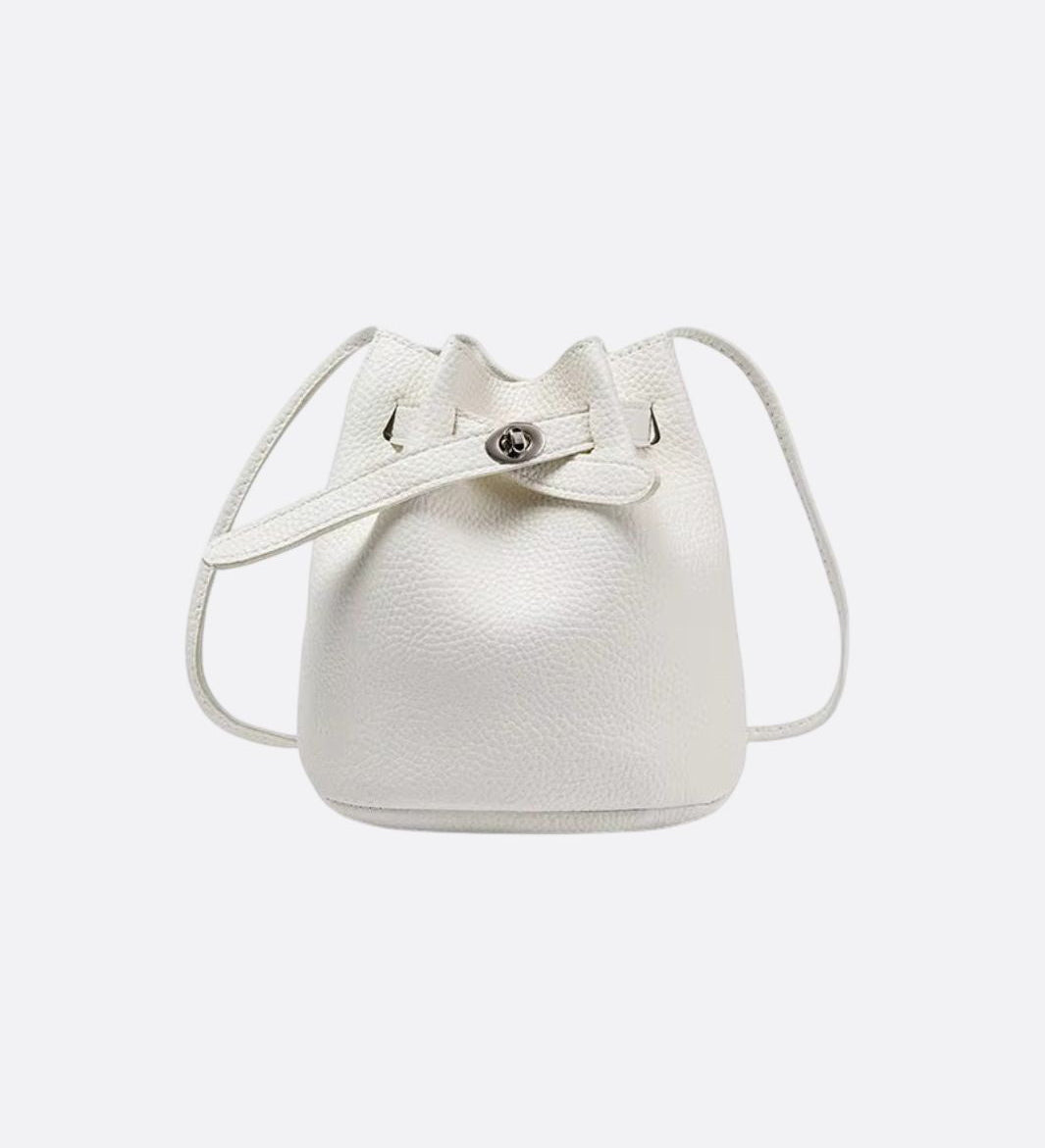 Mini Bucket Bag with Drawstring and Turn - Lock Closure - in Light Beige | Arvea Bags