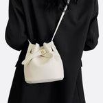 Mini Bucket Bag with Drawstring and Turn - Lock Closure - in Light Beige | Arvea Bags