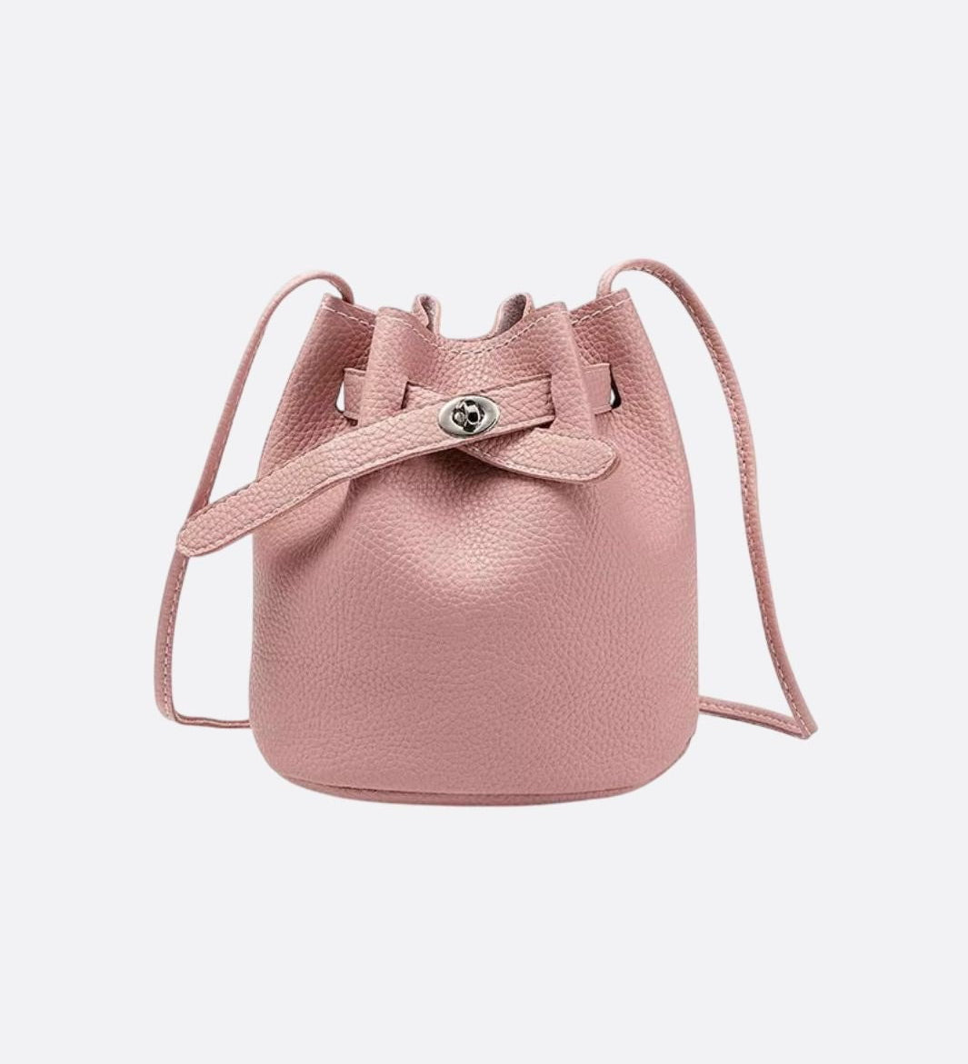 Mini Bucket Bag with Drawstring and Turn - Lock Closure - in Salmon Pink | Arvea Bags