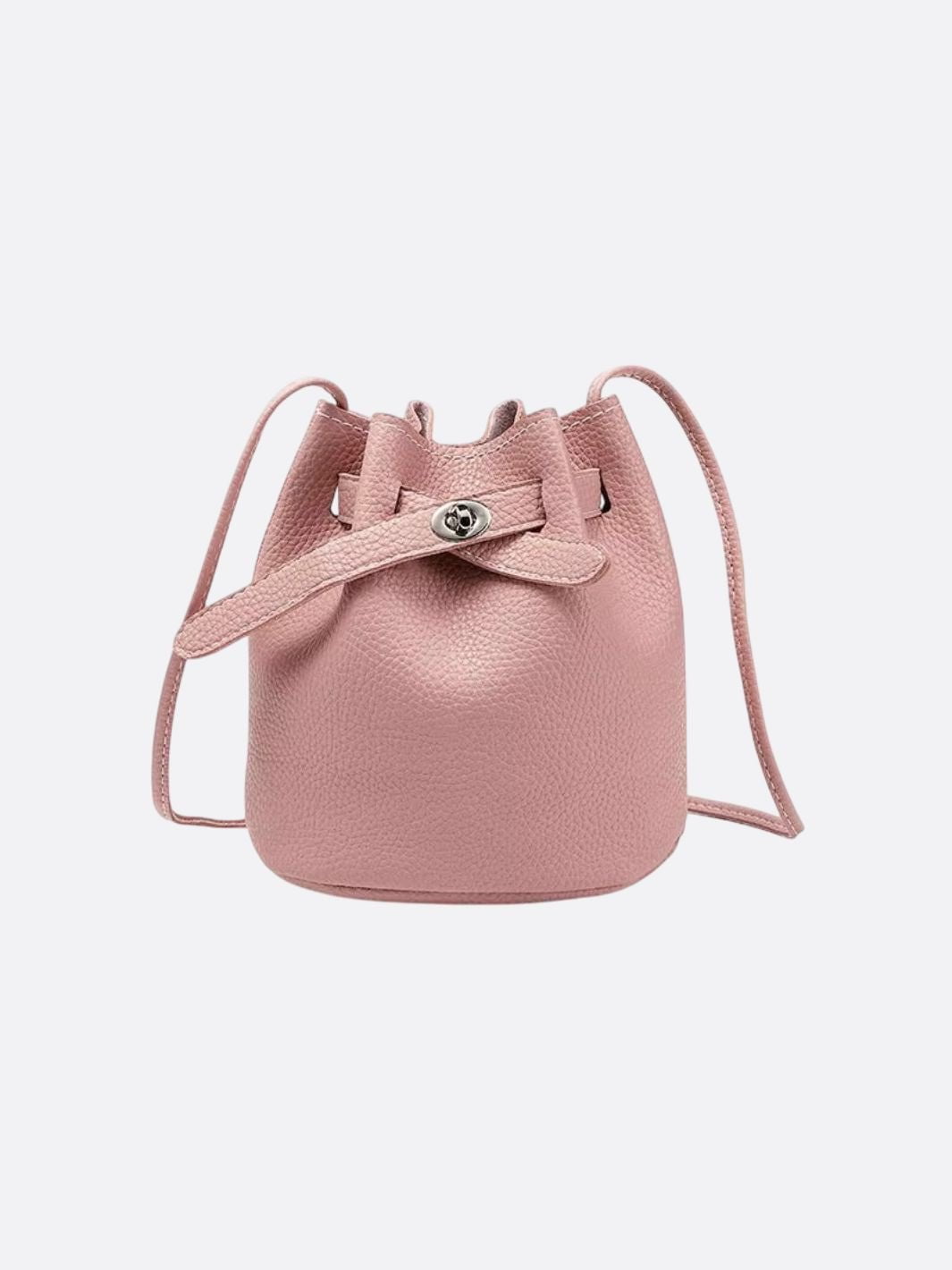 Mini Bucket Bag with Drawstring and Turn - Lock Closure - in Salmon Pink | Arvea Bags