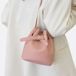 Mini Bucket Bag with Drawstring and Turn - Lock Closure - in Salmon Pink | Arvea Bags