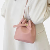 Mini Bucket Bag with Drawstring and Turn - Lock Closure - in Salmon Pink | Arvea Bags
