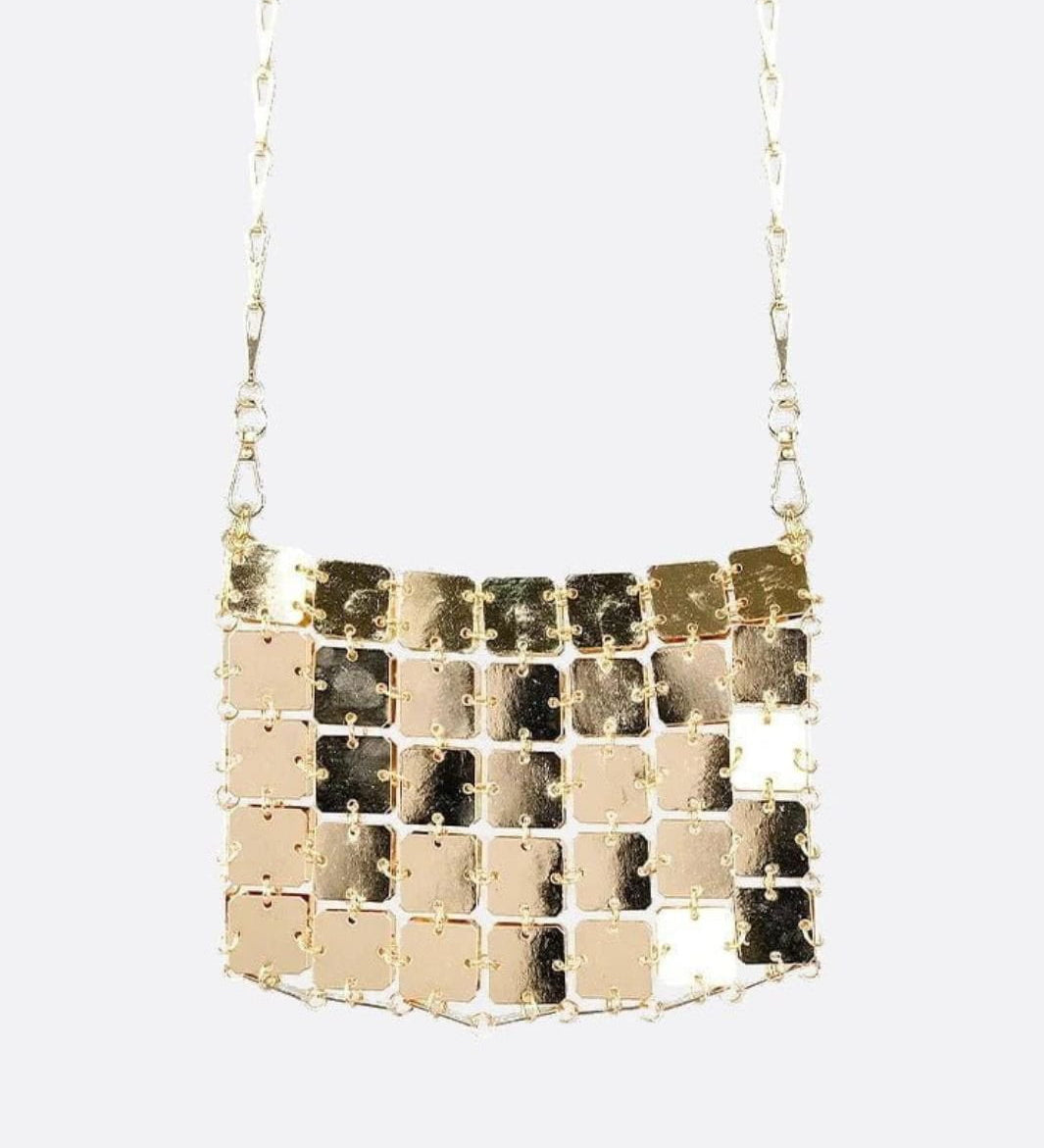 Mini chain - link bag with square metallic plates - in Gold | Arvea Bags