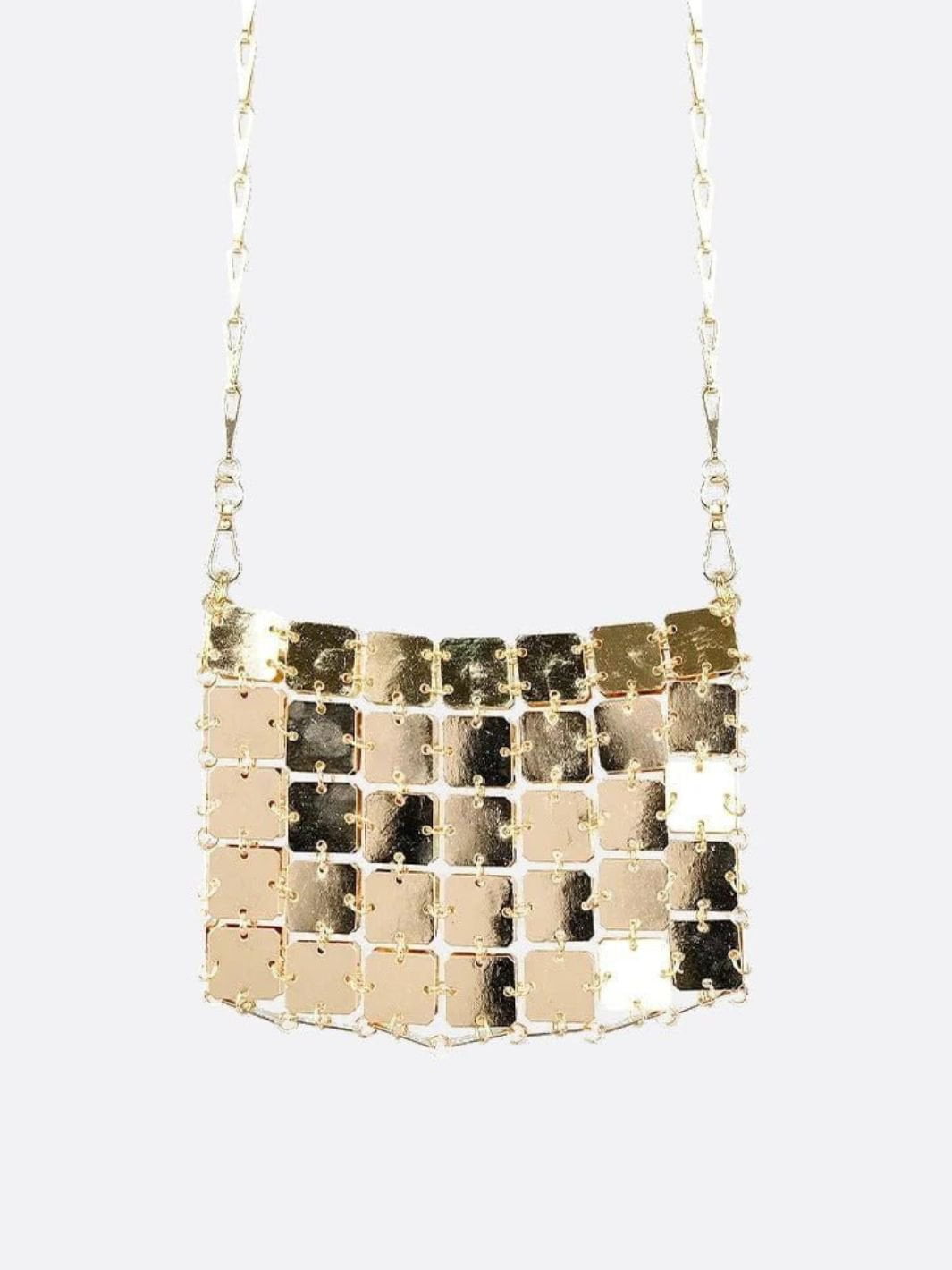 Mini chain - link bag with square metallic plates - in Gold | Arvea Bags