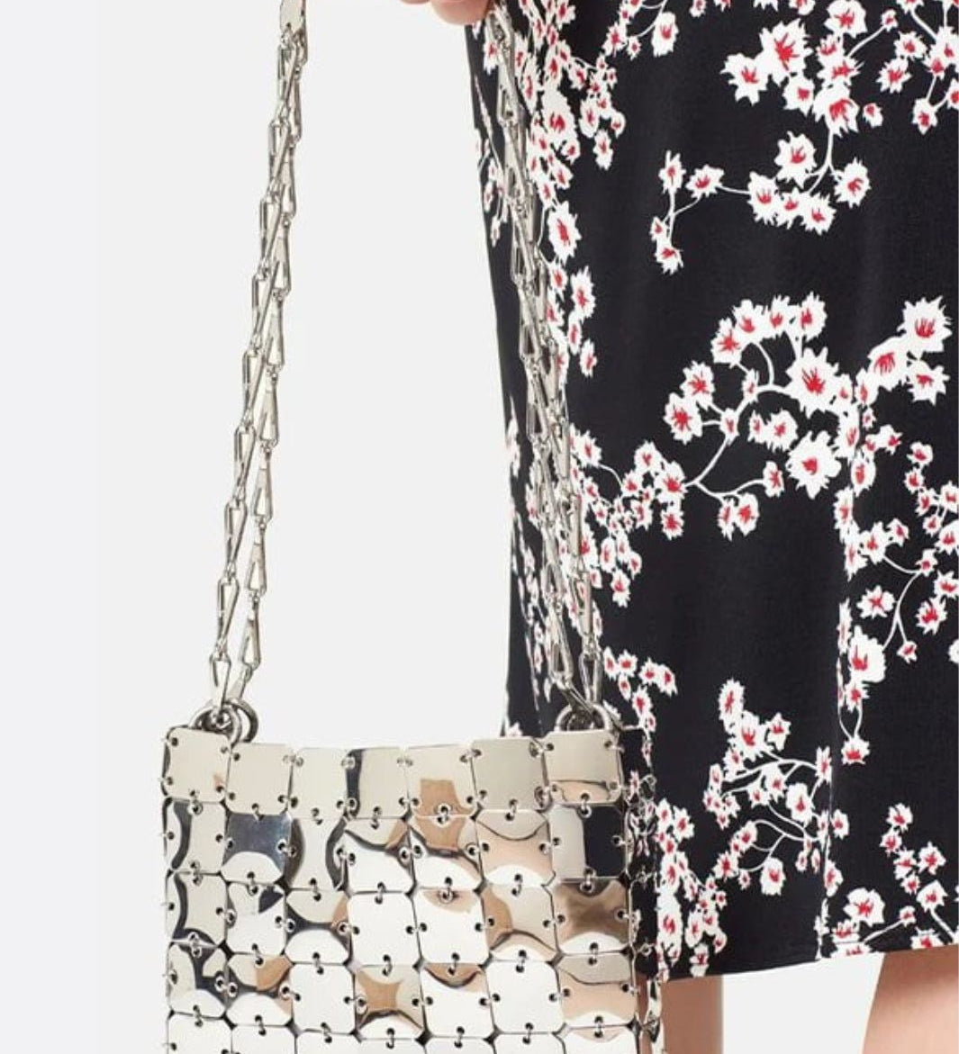 Mini chain - link bag with square metallic plates - in Silver | Arvea Bags